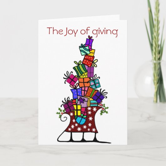 Sleigh met geschenken, De vreugde van het geven va Feestdagen Kaart (Voorkant)