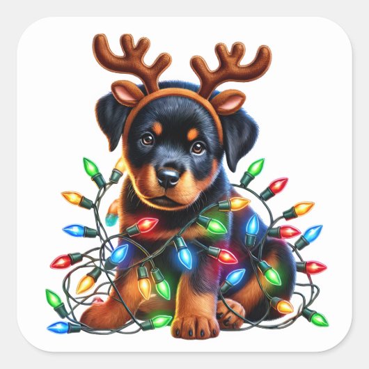 Sleigh-Ready Rottweiler Cheer! Vierkante Sticker (Voorkant)