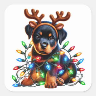 Sleigh-Ready Rottweiler Cheer! Vierkante Sticker