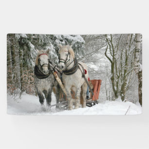 Sleigh Ride in het Snowy Forest Spandoek