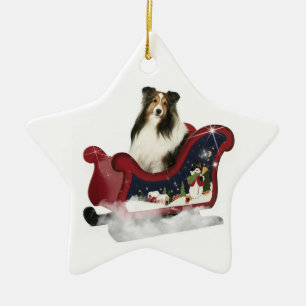 Sleigh Sheltie Keramisch Ornament