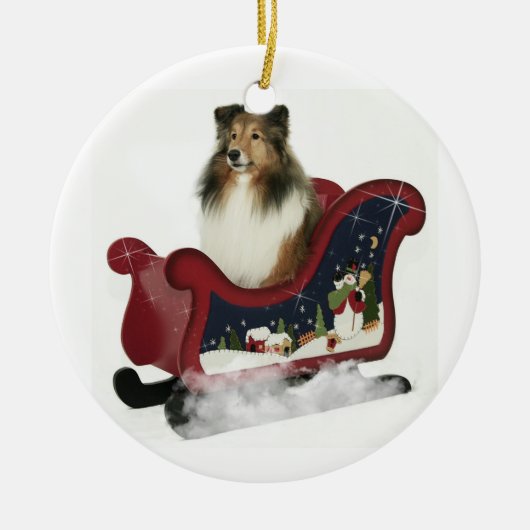 Sleigh Sheltie Keramisch Ornament (Voorkant)