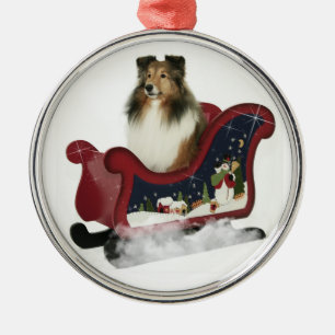 Sleigh Sheltie Metalen Ornament