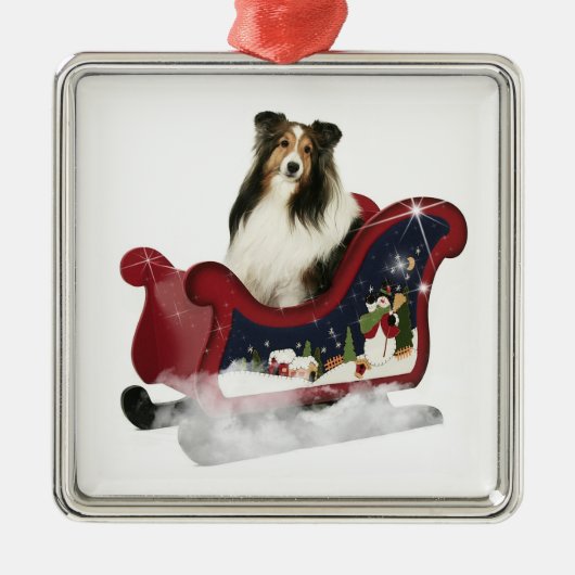 Sleigh Sheltie Metalen Ornament (Voorkant)