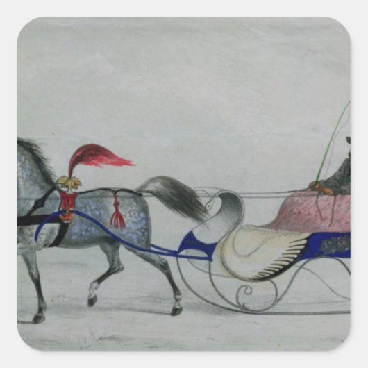 Sleigh van paard vierkante sticker (Voorkant)