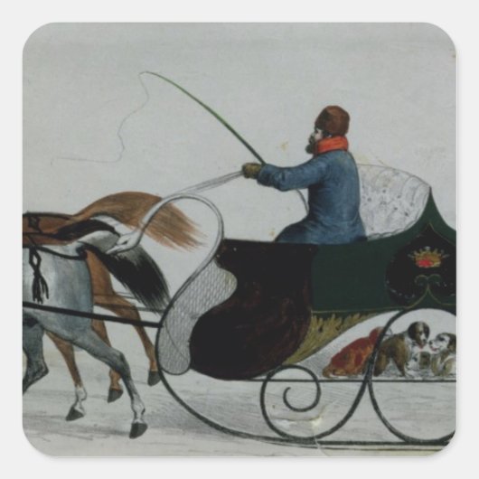Sleigh van paard vierkante sticker (Voorkant)