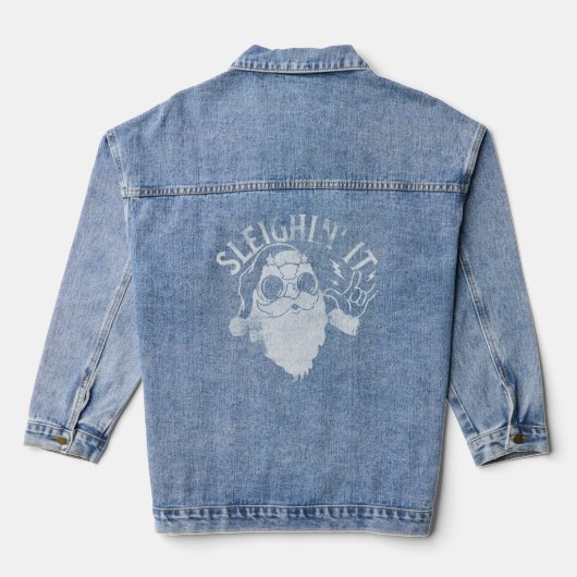 Sleighin It Grappige Santa Sleigh Kerstmis Denim Jacket (Achterkant)