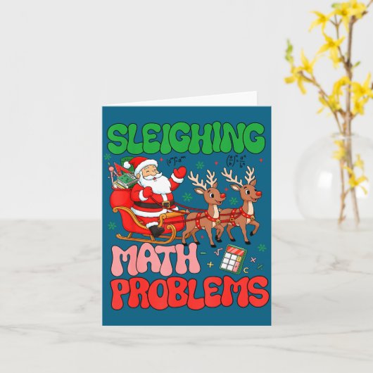 Sleighing Math Problems Funny Teacher Christmas Qu Kaart (Gele Bloem)