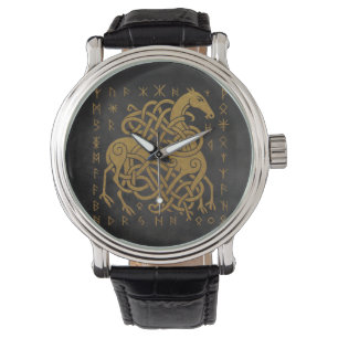 Sleipnir, Gouden Noorse Paard met Runen Symbool Horloge