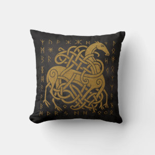 Sleipnir, Gouden Noorse Paard met Runen Symbool Kussen