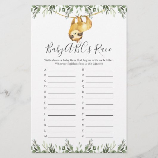 Sleuf Baby shower ABC's Race Game (Voorkant)