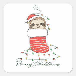 Sleuf met kerstwinter winterdieren vierkante sticker