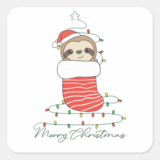 Sleuf met kerstwinter winterdieren vierkante sticker (Voorkant)