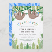 Sleuf TWIN BOYS Birthday Party in Blue and White Kaart (Voorkant / Achterkant)