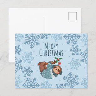 Sleuf voor fijne kerst en blauwe sneeuwvlokken briefkaart