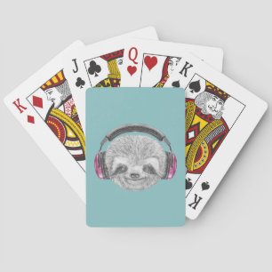 Sleufportret Hoofdtelefoons dragen Pokerkaarten