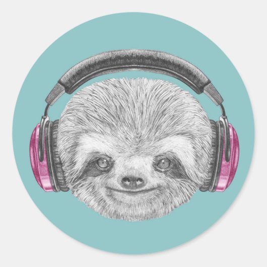 Sleufportret | Hoofdtelefoons dragen Ronde Sticker (Voorkant)