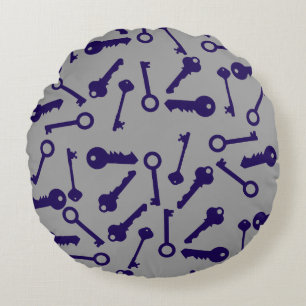 Sleutel Blauw Patroon Product Rond Kussen