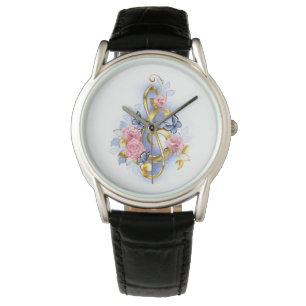 Sleutel met roze rozen horloge
