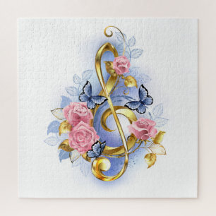 Sleutel met roze rozen legpuzzel