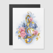 Sleutel met roze rozen magnetische uitnodiging (Voorkant / Achterkant)