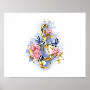 Sleutel met roze rozen poster