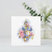 Sleutel met roze rozen save the date (Staand voorkant)