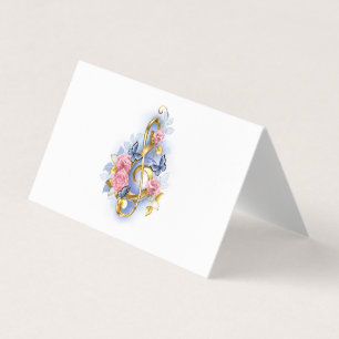 Sleutel met roze rozen visitekaartjes