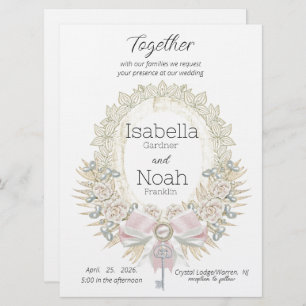 Sleutel tot uw hart Elegante Flat Wedding Uitnodig Kaart