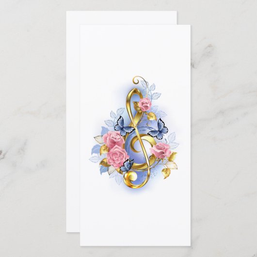 Sleutel van sol met roze rozen save the date (Voorkant / Achterkant)