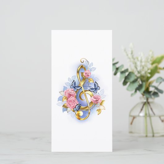 Sleutel van sol met roze rozen save the date (Staand voorkant)