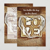 Sleutel voor haar Heart Rustic Burlap Wedding Invi Kaart (Voorkant / Achterkant)