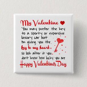 Sleutel voor mijn Valentijnsdag Cadeau Vierkante Button 5,1 Cm