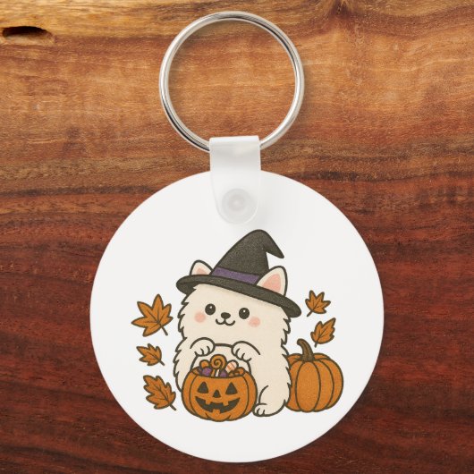 Sleutelhanger Halloween Pomeranian – Cute & Spooky (Voorkant)