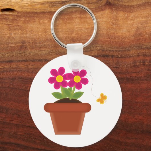 Sleutelhanger met aangetaste bloem en vlinder (Voorkant)