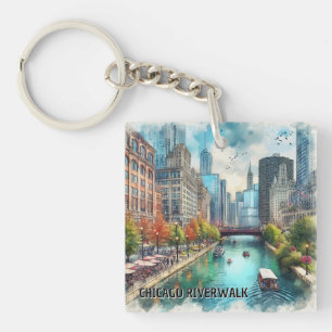 Sleutelhanger met Chicago-waterverf acryl