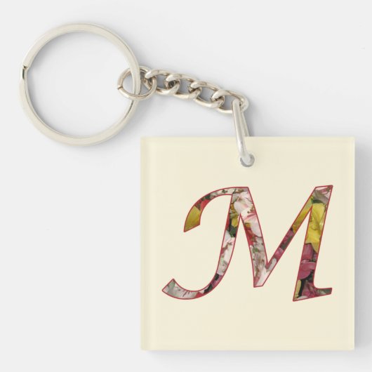 Sleutelhanger met monogram M bloemendesign (voorkant)