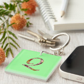 Sleutelhanger met monogram Q bloemendesign (Voorkant Rechts)