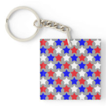 Sleutelhanger met rode, witte en blauwe sterren.