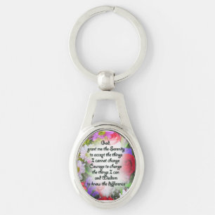 Sleutelhanger: Metaal: Serenity Prayer met Bouquet Sleutelhanger