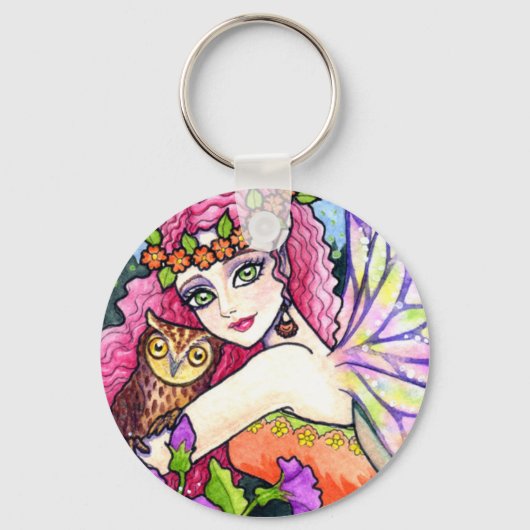 Sleutelhanger Owl Flower Fairy Fantasy door Ann Ho (Voorkant)
