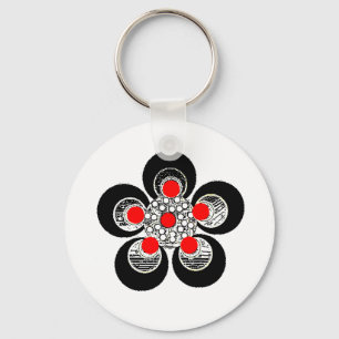 Sleutelhanger Red Silver Flower