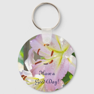 Sleutelhanger Roze Lelie Bloemen 'Fijne Dag!'