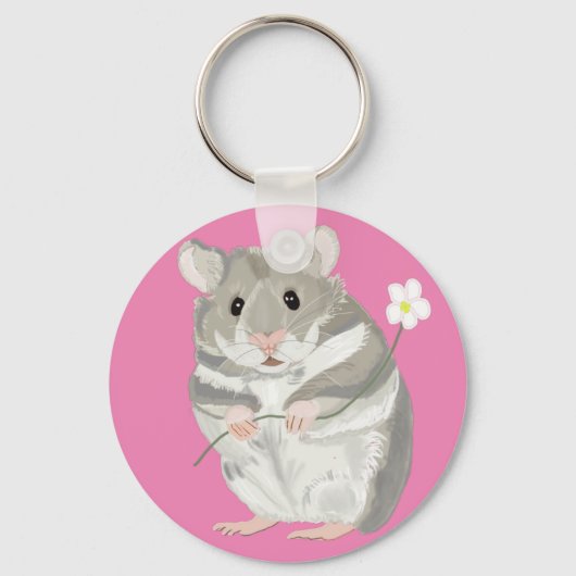 Sleutelhanger van grijze en witte hamster (Voorkant)