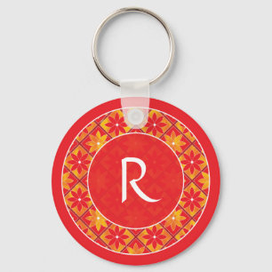 Sleutelhanger van Red Monogram Decorative Floral T