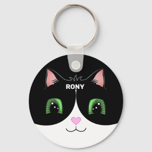 Sleutelhanger voor zwarte & witte Tuxedo Cat Happy