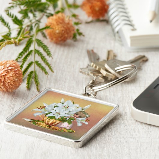 Sleutelhanger witte lilies (Zijkant)