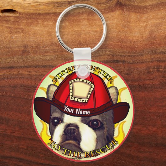 Sleutelhangers brandweerman Boston Terrier (Voorkant)