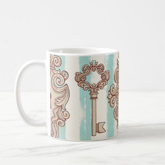 sleutels, sloten: vrij handpatroon. koffiemok (Links)
