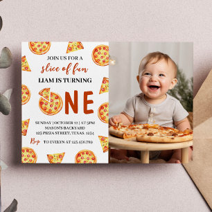 Slice Baby Pizza Birthday Photo Invitation